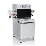 Vertical Vacuum Skin Packaging Machine for Potato Pork Caviar Olive Burgers Dates Particle